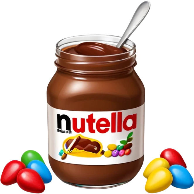 Un vaso cubierto de nutella arriba fresas y mym emoji