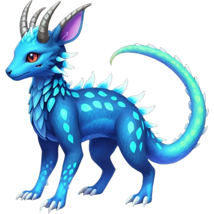 Rare realistic dark-neon glowing bioluminescent edgy badass epic pretty beautiful handsome gorgeous aesthetic colorful vibrant Vernid-Trico-species-Fakemon-creature by LiLaiRa, 4 legs, 1 tail, random markings, (full body) emoji