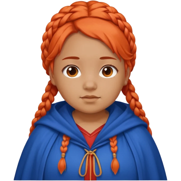 red orange braids hair girl, tan skin, fat, wear blue cloak emoji