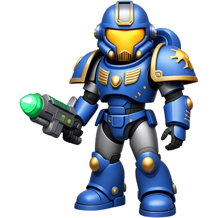 Clash of Clans aesthetic: Cinematic Playful Space Marine Hero Emoji, rendered in a 3D vector-style similar to standard emojis with minimal shading and bold, simplified shapes. A compact, heroic isometric figure clad in futuristic power armor with signature energy accents, softly glowing with a cosmic battle charm. Simplified yet unmistakably iconic, highly detailed and consistent, glowing with a soft radiant shine and high gloss. Stylized with a touch of interstellar valor and a soft glowing outline, capturing the essence of an elite space warrior with a friendly, playful manner! emoji