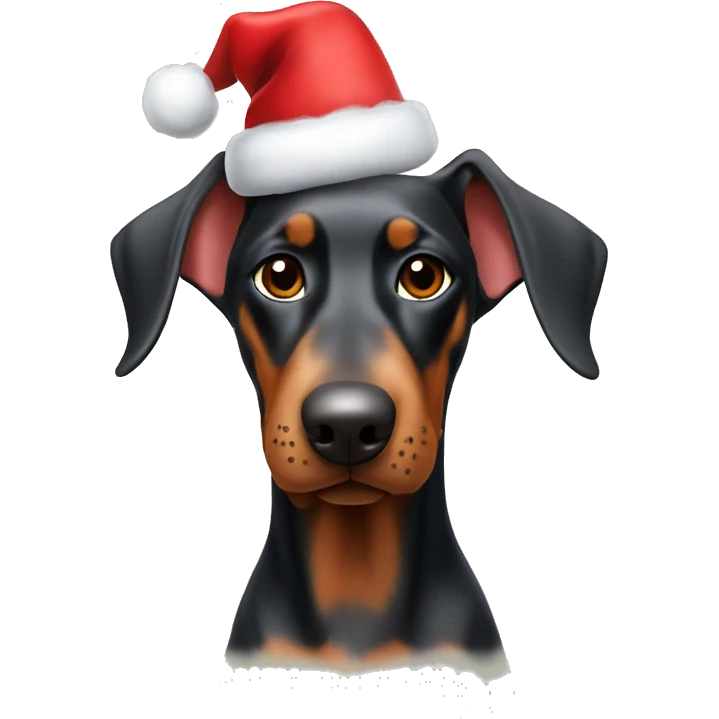 Doberman dog with christmas hat emoji