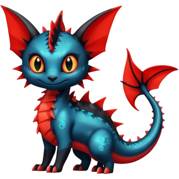 Shiny Red And Black Colorful Litten-Salandit-Vaporeon-Toothless-Fakémon-hybrid-creature (full body)  emoji