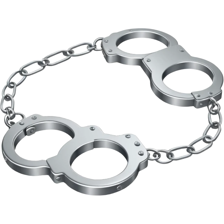 Minimalistic metallic handcuffs emoji, reflective metal, simple flat vector design, futuristic style emoji