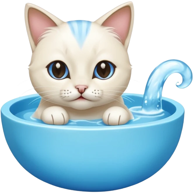 A water bowl and a cat licking emoji