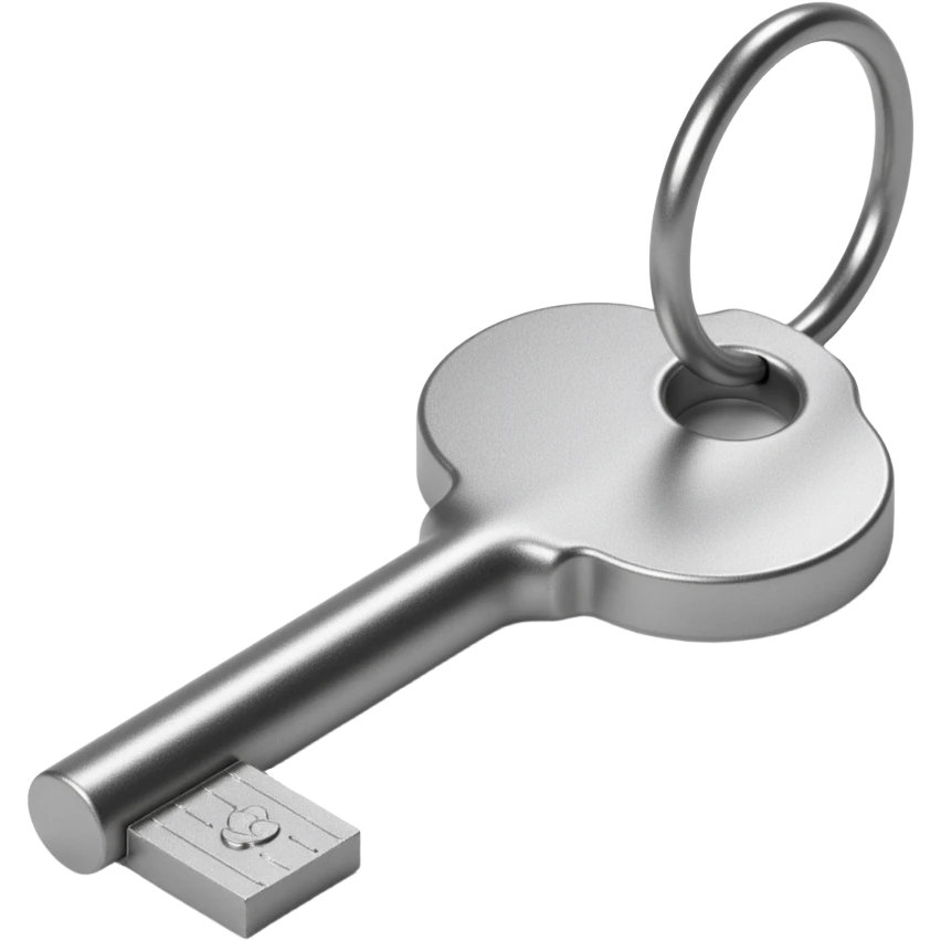 shiny metallic key icon, skeuomorphism style, detailed, reflective metal, realistic texture emoji