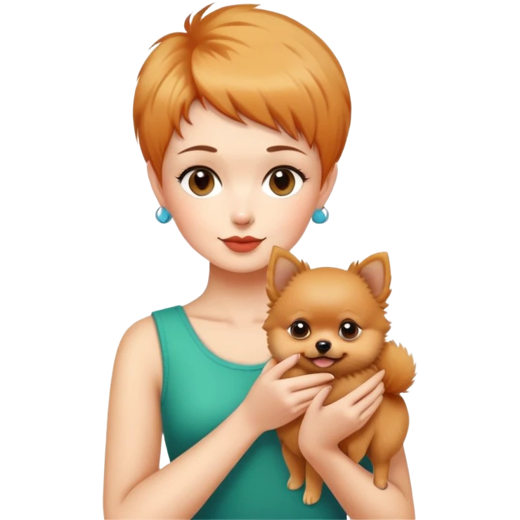 Woman with a pixie hair cut Holding a Pomeranian  emoji