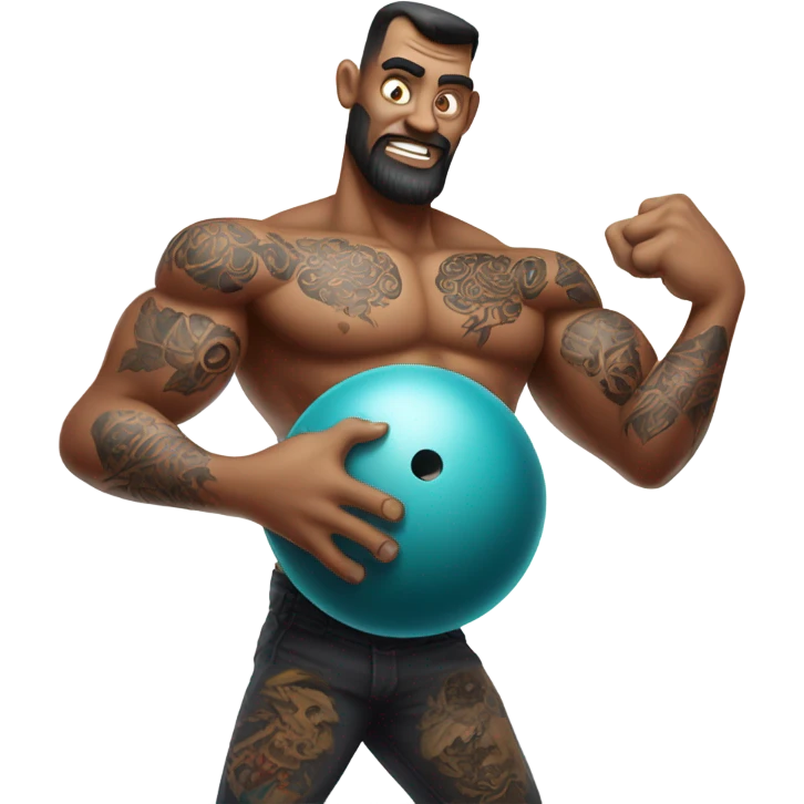 Tattoo’d giant going bowling emoji