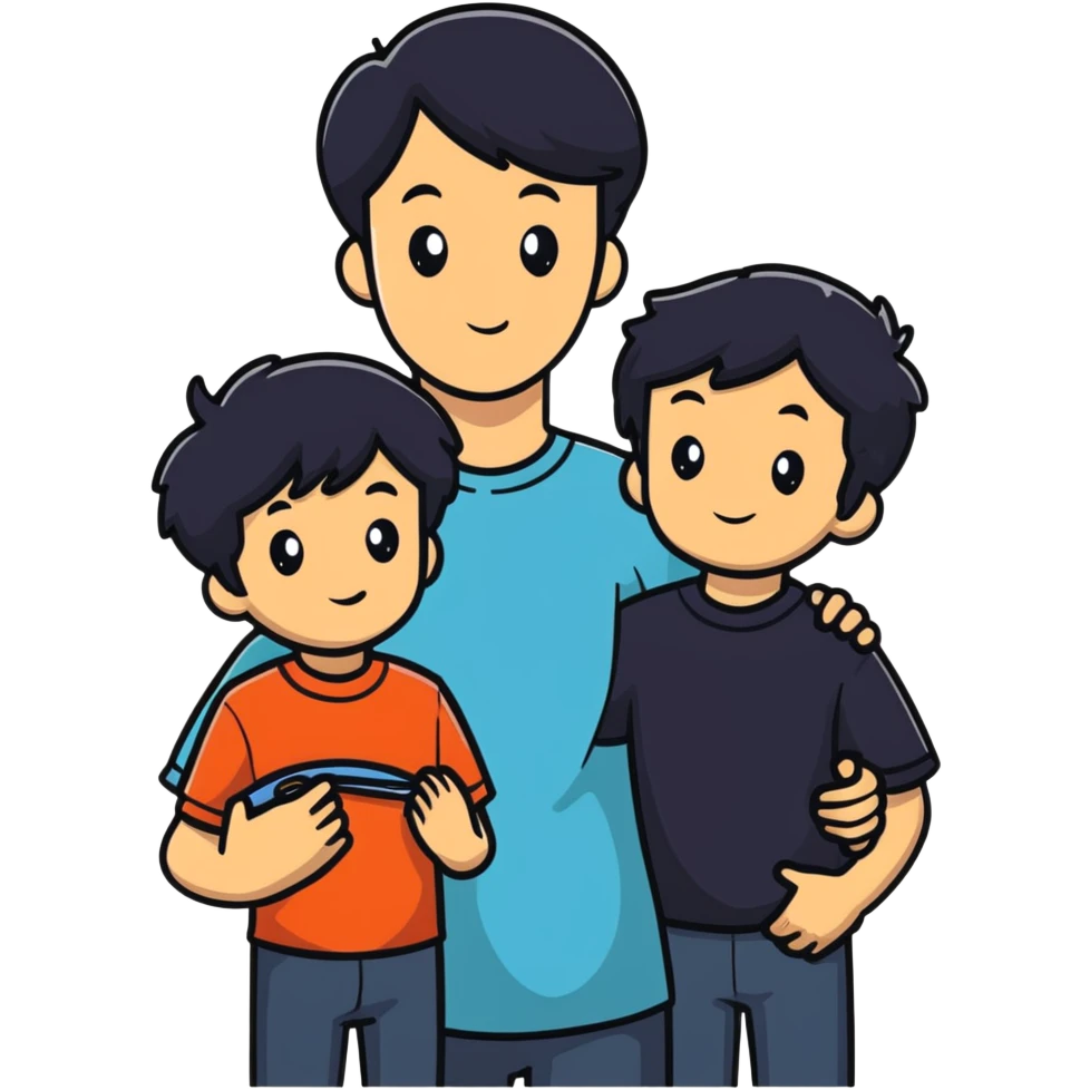 cheerful white family trio - dad with dark black hair, mom and son emoji