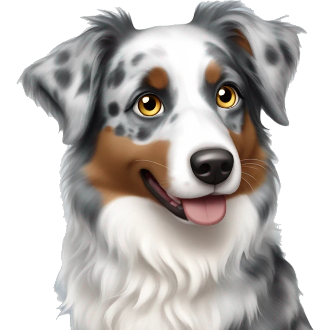 A miniature australian shepherd breed, blue merle color, one blue eye and one brown eye emoji