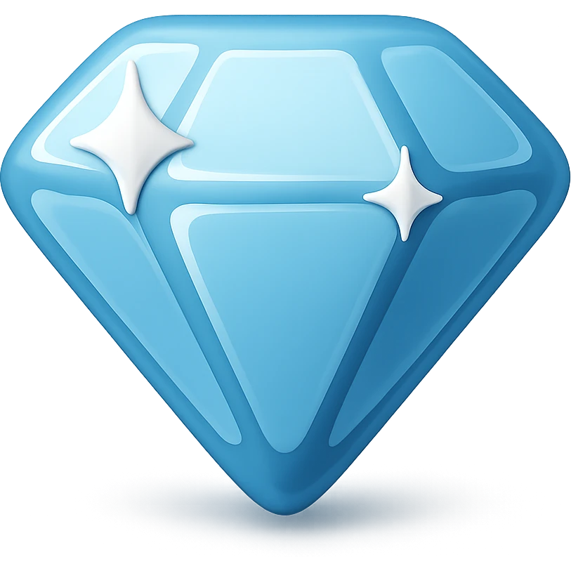 {
  "title": "3D Skeuomorphic Emoji Icon Schema",
  "type": "object",
  "properties": {
    "object": {
      "type": "string",
      "description": "Name of the object to be represented (e.g., 'money bag', 'camera', 'pizza')."
    },
    "style": {
      "type": "string",
      "enum": ["3D skeuomorphic emoji"],
      "description": "Visual style to be used for rendering."
    },
    "materials": {
      "type": "object",
      "properties": {
        "base": {
          "type": "string",
          "description": "Primary material texture, e.g., 'smooth cloth', 'metallic', 'plastic'."
        },
        "details": {
          "type": "array",
          "items": { "type": "string" },
          "description": "Secondary materials or embellishments (e.g., rope, buttons, stitching)."
        }
      }
    },
    "colors": {
      "type": "object",
      "properties": {
        "baseColor": {
          "type": "string",
          "description": "Main color of the object (e.g., '#F5DEB3' for a beige sack)."
        },
        "accentColors": {
          "type": "array",
          "items": { "type": "string" },
          "description": "Accent or highlight colors (e.g., yellow for dollar sign)."
        }
      }
    },
    "lighting": {
      "type": "object",
      "properties": {
        "type": {
          "type": "string",
          "enum": ["soft", "ambient", "studio"],
          "description": "Lighting type used to shade and define volume."
        },
        "shadows": {
          "type": "boolean",
          "description": "Indicates if soft drop shadows are used."
        }
      }
    },
    "geometry": {
      "type": "object",
      "properties": {
        "dimensionality": {
          "type": "string",
          "enum": ["3D"],
          "description": "Indicates that object is rendered in 3D."
        },
        "roundedEdges": {
          "type": "boolean",
          "description": "Indicates if object has smooth, rounded edges."
        }
      }
    },
    "expression": {
      "type": "string",
      "enum": ["playful", "realistic", "friendly"],
      "description": "Overall emotional tone of the icon."
    },
    "background": {
      "type": "string",
      "enum": ["transparent", "white", "gradient"],
      "description": "Background type for the rendered emoji."
    }
  },
  "required": ["object", "style", "materials", "colors", "lighting", "geometry", "expression", "background"]
}

diamond emoji