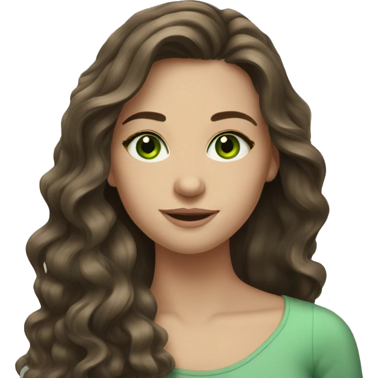 brunette long wavy hair girl green eyes emoji