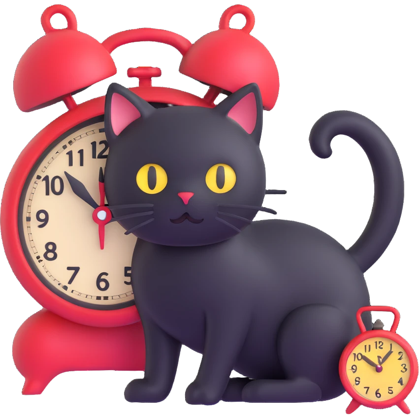 black cat waiting for salary looks at clocks emoji
