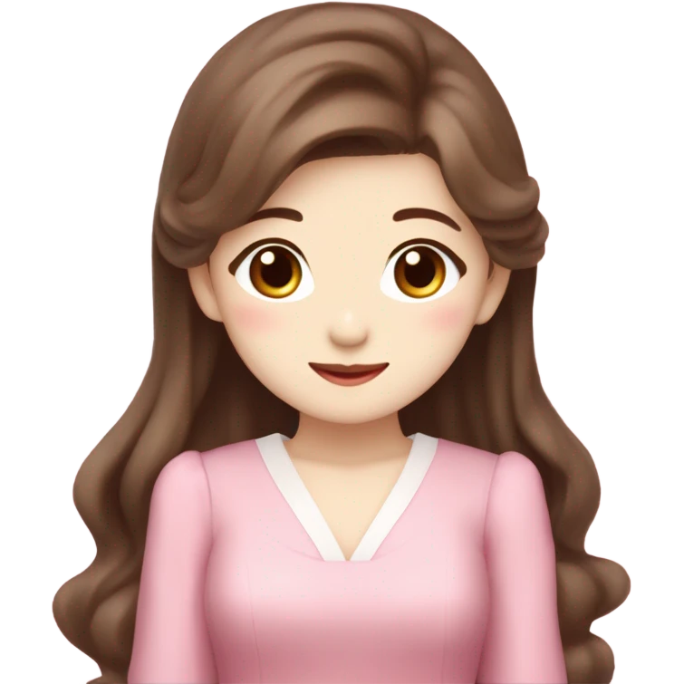 Jang wonyoung asian kpop cute girl brown hair and pink coquette dress emoji