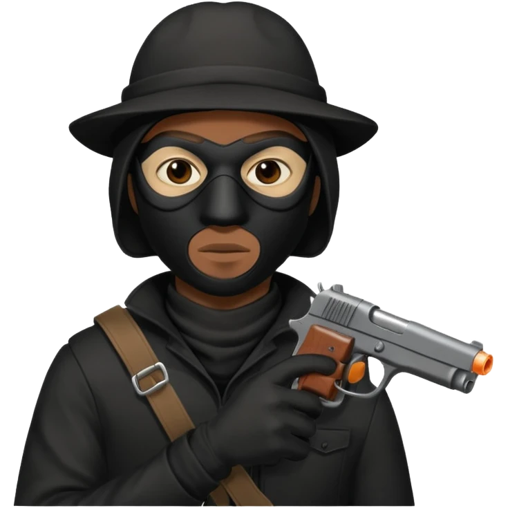 A black male in a robber mask with a gun emoji