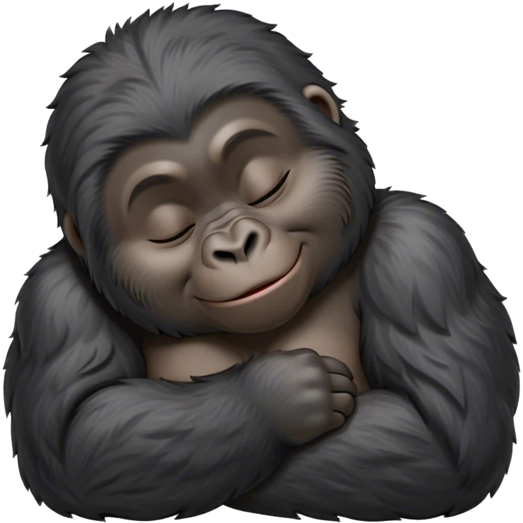Meme-Worthy cute Sleeping mountain Gorilla Portrait Emoji, Head resting peacefully with a contented smile, showcasing a luxuriously thick black and grey-flecked Fur and eyes gently closed in serene slumber, Simplified yet hilariously adorable features, highly detailed, glowing with a soft, drowsy jungle light, high shine, relaxed and utterly lovable, stylized with an air of playful laziness, bright and heartwarming, soft glowing outline, capturing the essence of a sleeping mountain that feels destined to become the next viral sensation of adorable rest! emoji