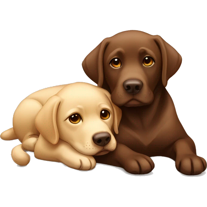 Blonde Labrador and chocolate brown Labrador lying on each other emoji