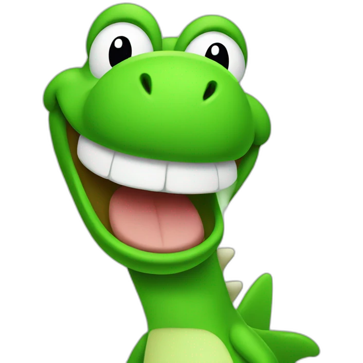 Green Yoshi making a funny face emoji