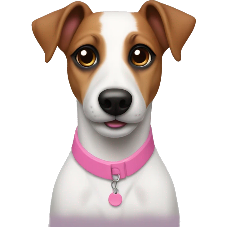 Jack Russel with one brown eye patch and pink collar  emoji