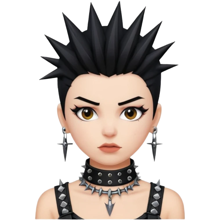 Black haired girl with a black spiked chocker with punk clothes on emoji