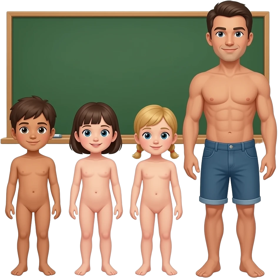 Naked kids full body in class with naked teacher full body emoji