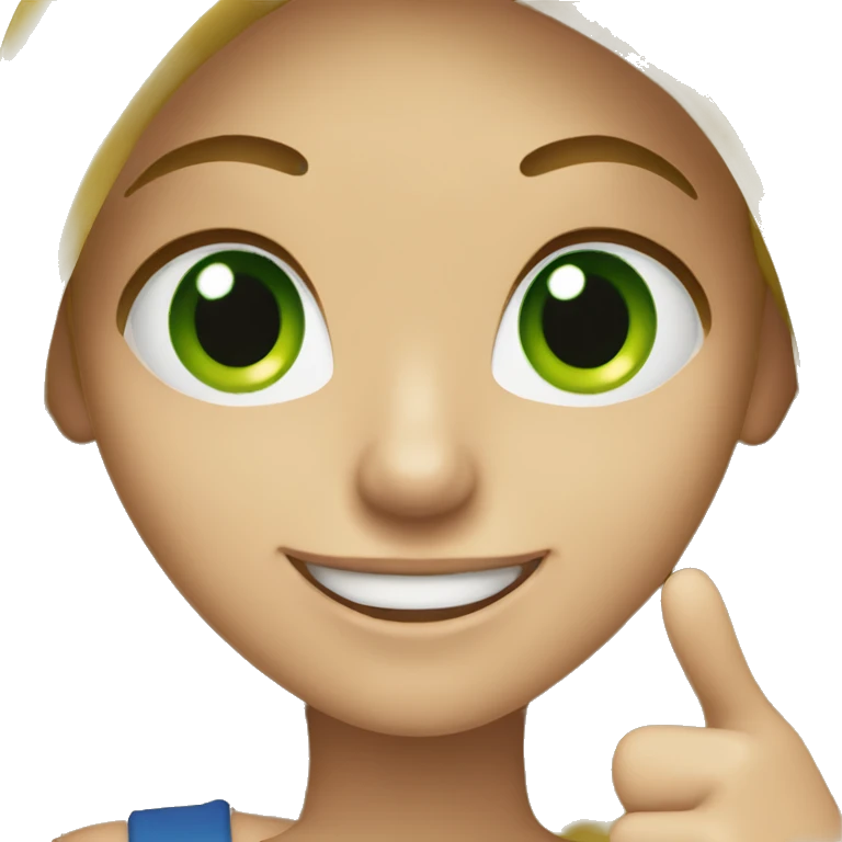 blonde woman with green eyes and thumbs up emoji