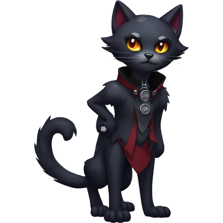cool edgy anthro fantasy dark-shadow-themed animal vampiric cat hybrid Fakemon  with a collar full body emoji