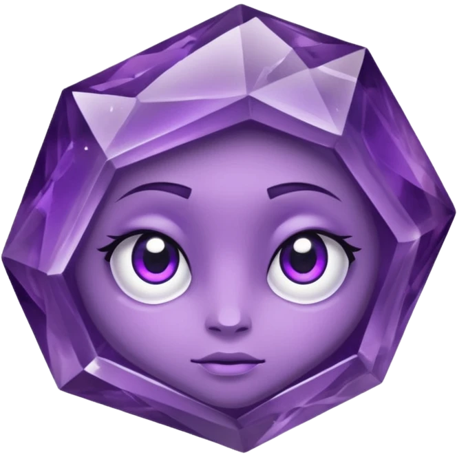 Single gemstone amethyst character rock, with carved facets with eyes beautiful emoji