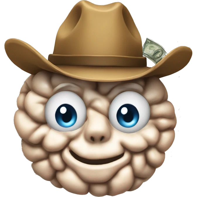 brain wearing a cowboy hat and sticking out money to emoji