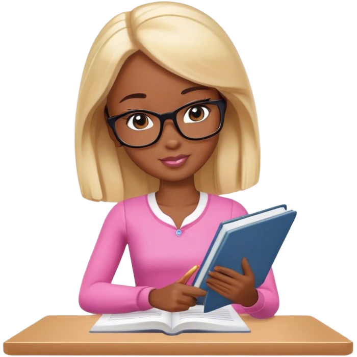 barbie skin light black studying account emoji