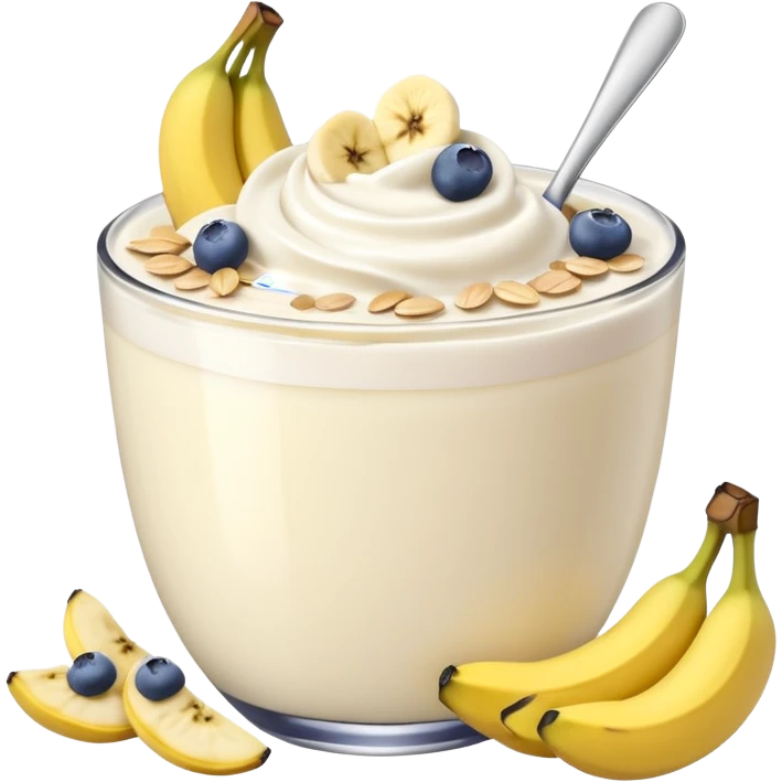 White yogurt with blueberries and bananas and oats emoji