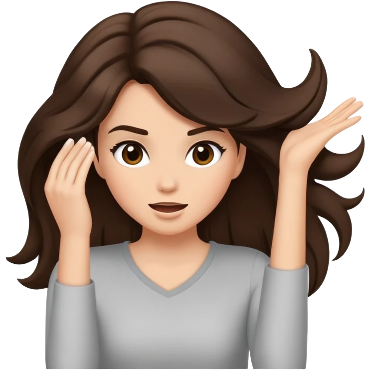 Brunette girl doing a sassy hair flip emoji