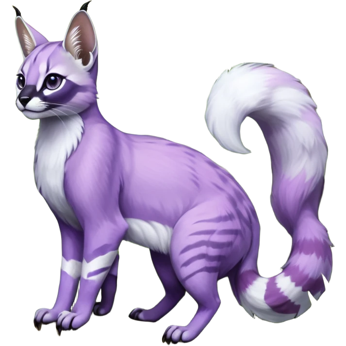 Colorful dark tropical pastel-lilac-lavender-violet pale light pastel white glorious divine exotic cute cool beautiful shiny beautiful fantasy-caracal-civet-genet-sergal-vernid-Gryphon-Cacomistle-Trico-oncilla-animal-Fakémon-hybrid-fursona (full body) emoji