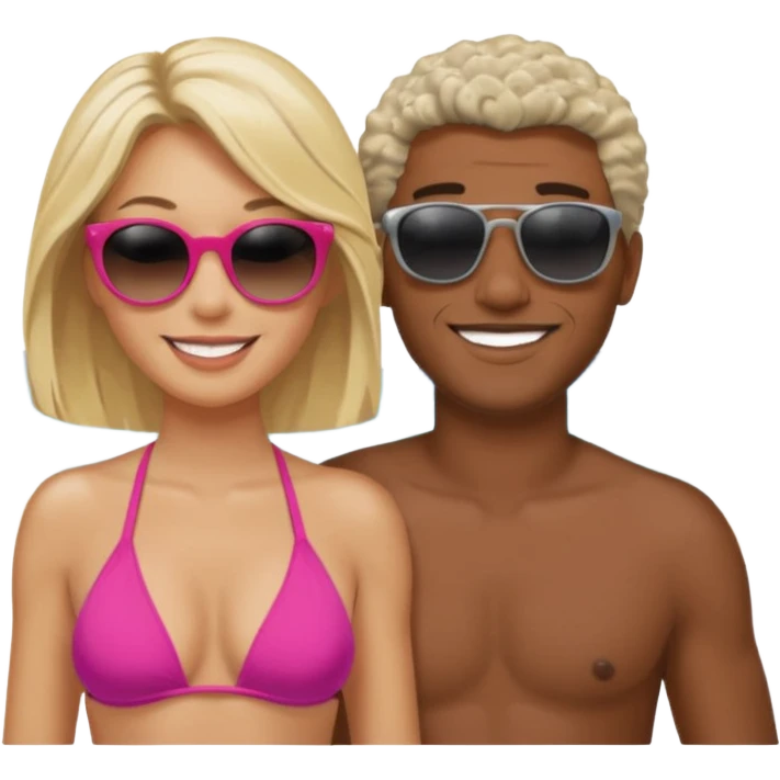 Black man salt n pepper hair smiling with blonde in love on beach emoji