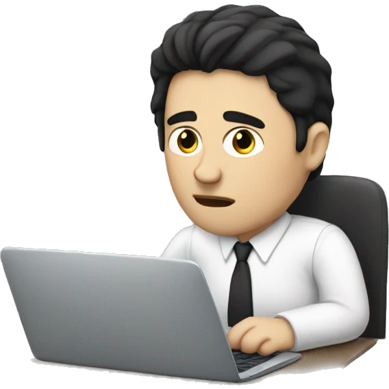 tired white man with black hair, sitting at a laptop


 emoji