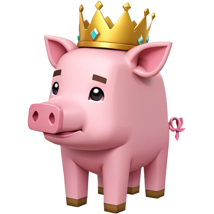 minecraft pig full body pink blocky animal with square head wearing a crown emoji