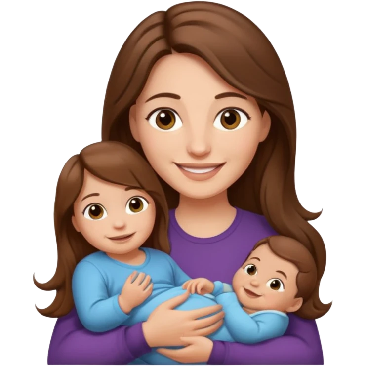 Mother long hair  holding 1 infant brown hair fair skin emoji