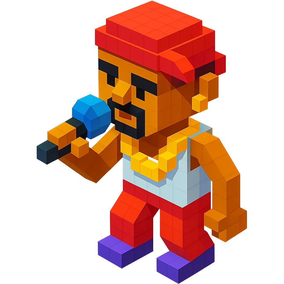 rapper inspired by 2Pac, performing on stage with gold chain and bandana, isometric view emoji