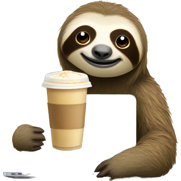 sloth with laptop and ice latte emoji