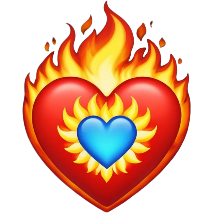 Hazme el corazón rojo y con fuego y que el fuego sea azul verdoso emoji