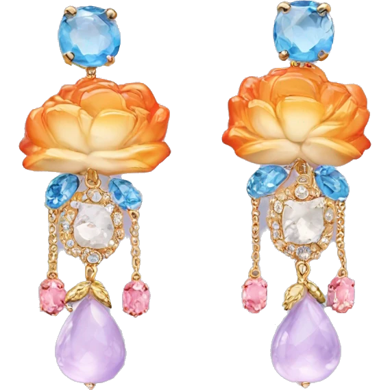 Dolce and Gabbana earrings with white and colourful lavender light blue orange pink and golden detais emoji