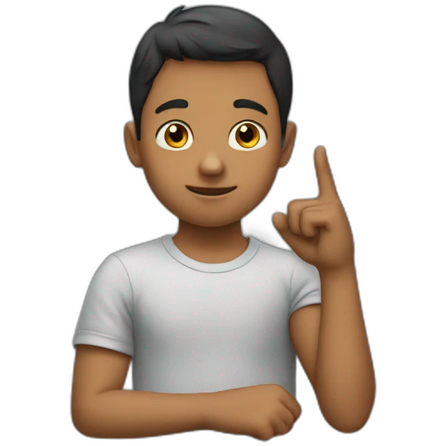 Boy with finger on hand emoji