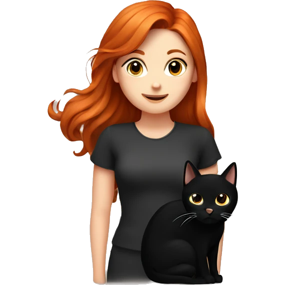Redhead gril with black cat emoji