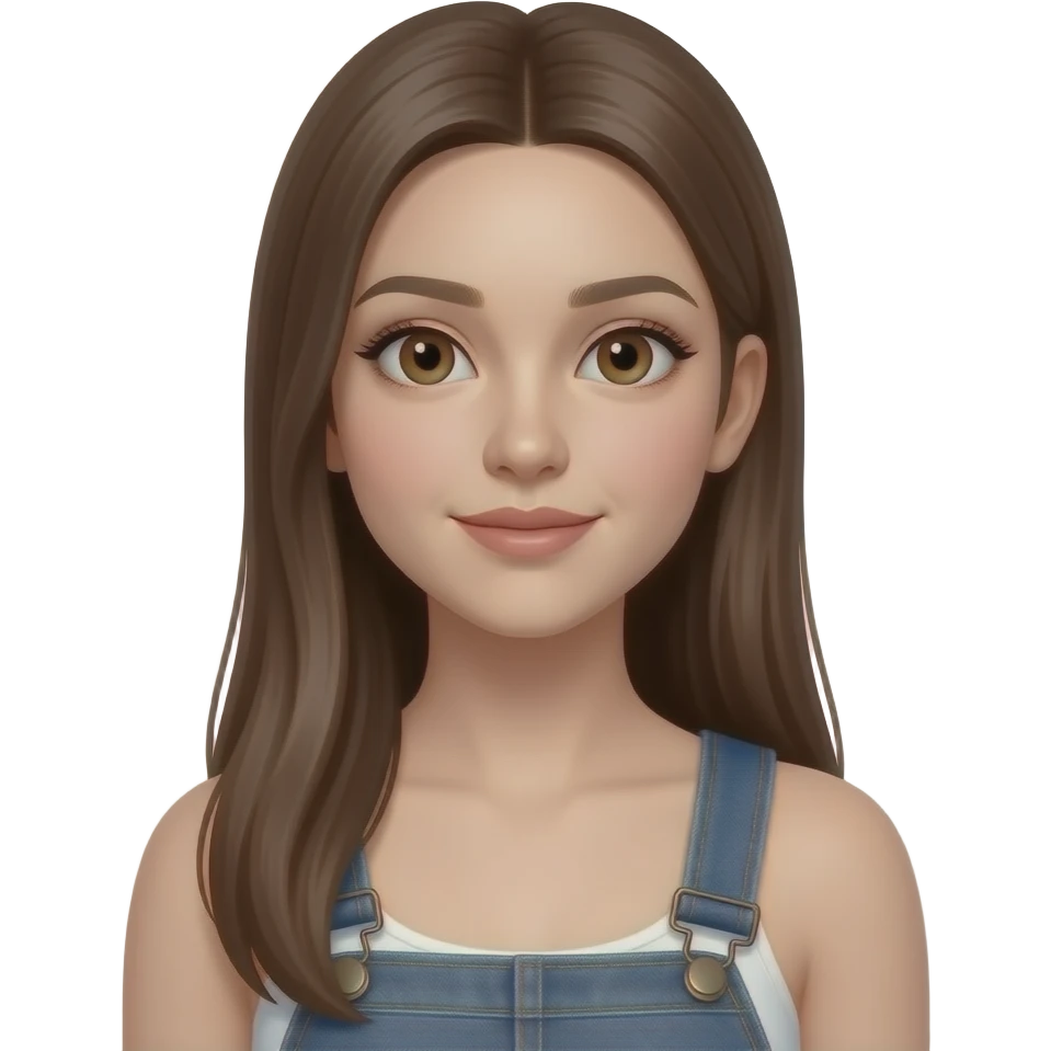 realistic beautiful white skin long straight brown girl brown eyes long face wearing jeans overall HD emoji