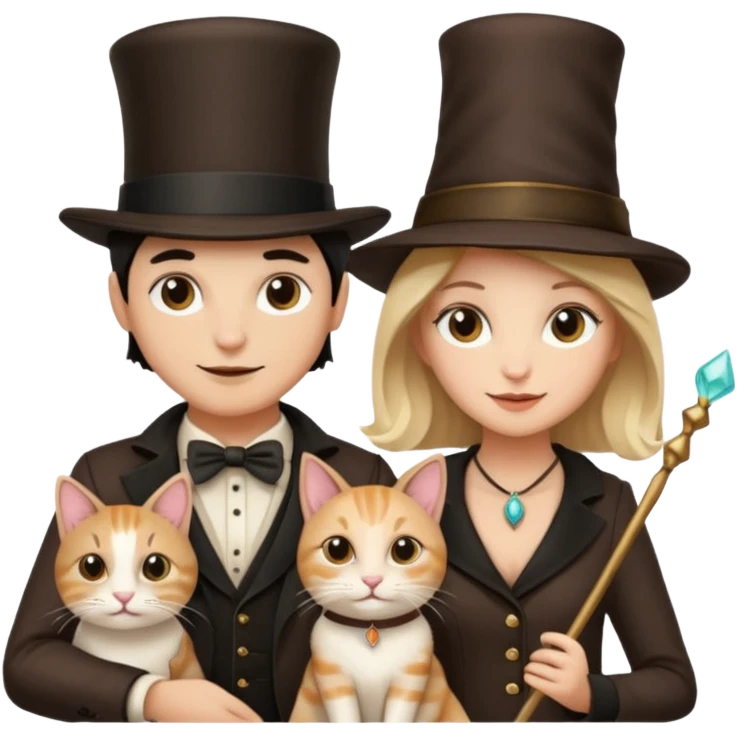 magician couple and their pet cat emoji
