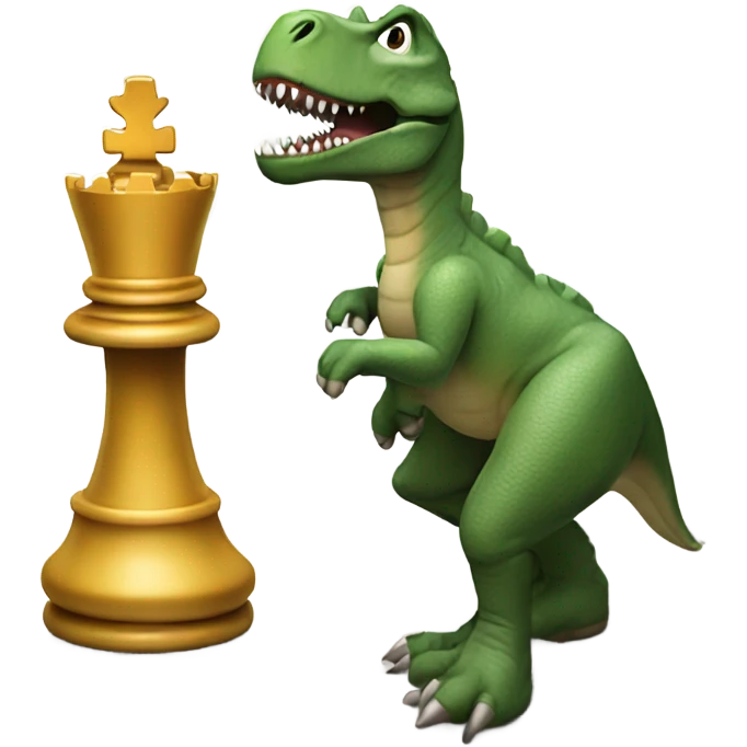 dinosaur holds a queen chess piece in its paw emoji