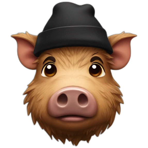 Sad brown stubble boar with black winter hat emoji