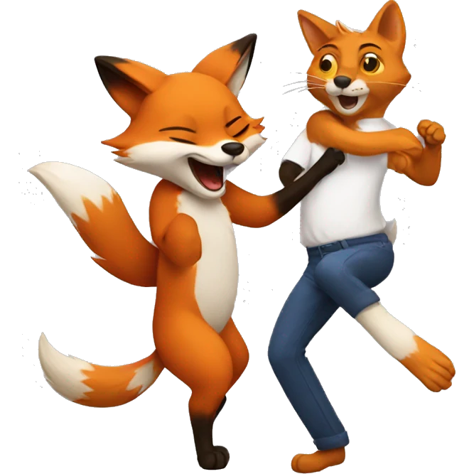 fox dancing with a cat emoji