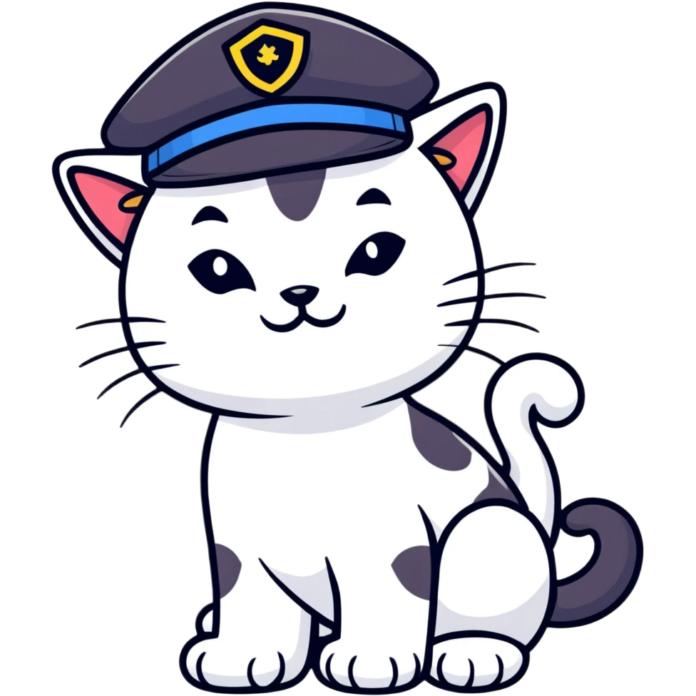 smirking cat wearing a cadet hat emoji