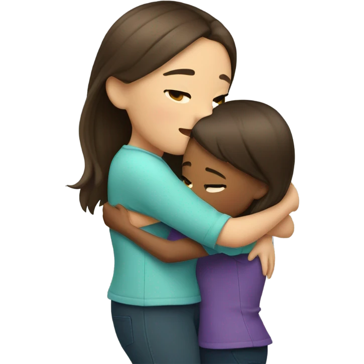 Two brunette girls hugged, one with short hair and the other long emoji