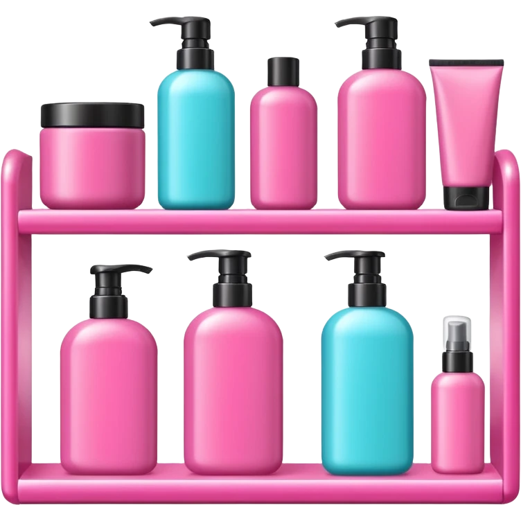 Shampoo bottle, color tube, and conditioner on a pink shelf emoji